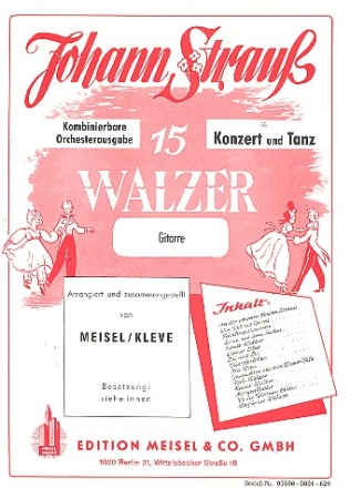 15 Walzer von Strau fr Konzert und Tanz fr Orchester Gitarre
