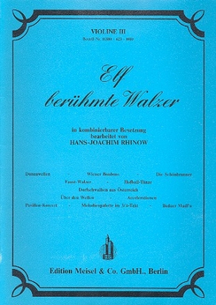 11 berhmte Walzer fr Orchester in kombinierbarer Besetzung Violine 3