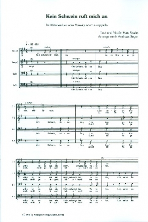 Kein Schwein ruft mich an fr Mnnerchor oder Vokalquartett a cappella Partitur