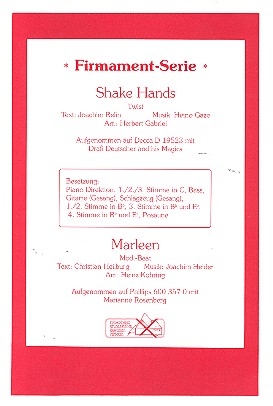 Shake Hands   und   Marleen fr Salonorchester Piano-Direktion und Stimmen
