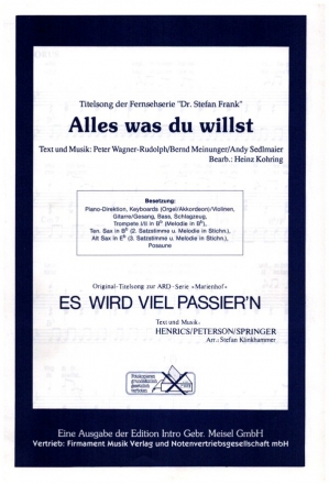 Alles was du willst   und Es wird viel passier'n: fr Combo