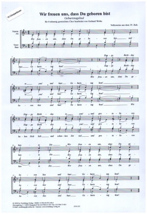 Wir freuen uns, dass Du geboren bist fr gem Chor und Klavier Chorpartitur