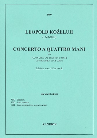 Concerto a 4 mani per pianoforte, orchestra a'archi, 2 oboi e 2 corni partitura