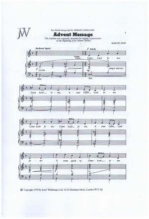 Advent Message for voices unisono and piano
