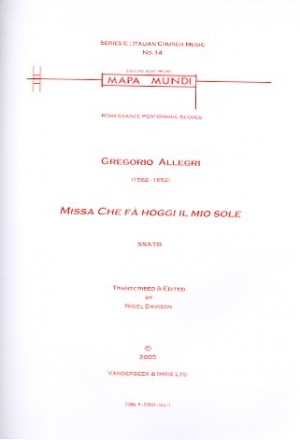 Missa Che f hoggi il mio sole for mixed chorus a cappella score