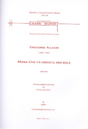 Missa Che f hoggi il mio sole for mixed chorus a cappella score