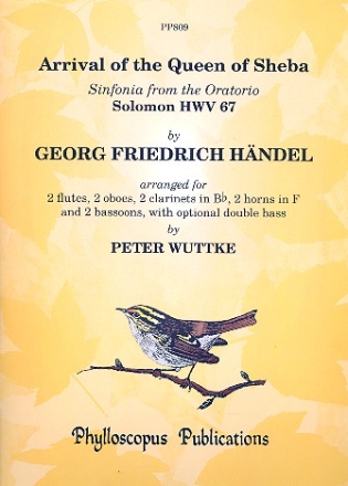 Arrival of the Queen of Sheba for 10 wind instruments (double bass ad lib) score and parts