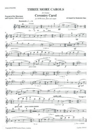 Arr: Roderick Elms, Three More Carols Flute Part fr gemischten Chor (SATB), Flte und Orgel (oder Klavier) Einzelstimme - Flte