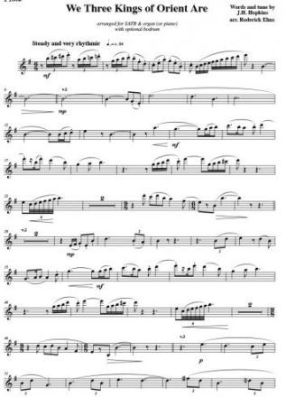 Roderick Elms, We Three Kings fr gemischten Chor (SATB), Flte und Orgel Einzelstimme - Flte und Bodhran