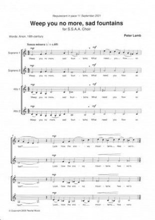 Peter Lamb Weep you no more sad fountains choral (upper voices)