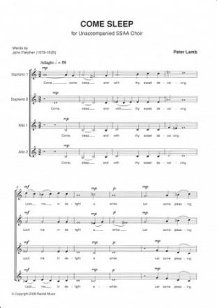 Peter Lamb Come Sleep choral (upper voices)