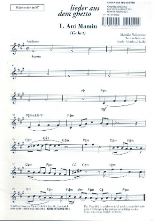 Lieder aus dem Ghetto Klarinettenstimme in B