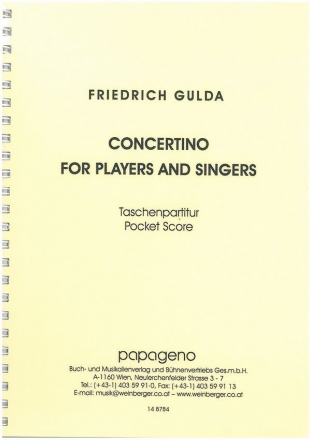 Concertino for players and singers f�r gem Chor, Klavier, E-Bass, Schlagzeug, Pauken und Streicher Taschenpartitur