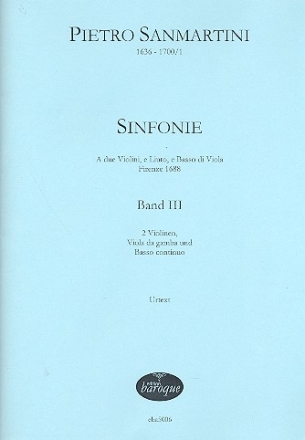 Sinfonien Band 3 fr 2 Violinen, Viola da gamba und Bc Partitur und Stimmen