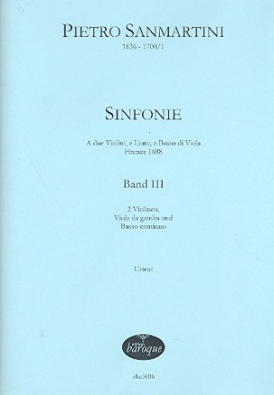 Sinfonien Band 3 fr 2 Violinen, Viola da gamba und Bc Partitur und Stimmen