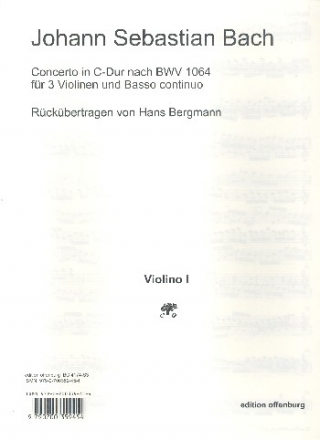 Konzert C-Dur nach BWV1064 fr 3 Violinen und Bc Stimmen