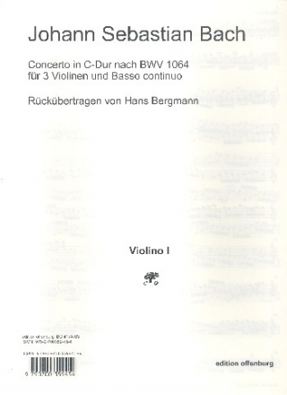 Konzert C-Dur nach BWV1064 fr 3 Violinen und Bc Stimmen