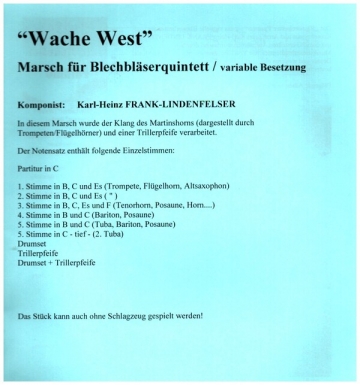 Wache West fr 5 Blechblser (variable Besetzung) Partitur und Stimmen