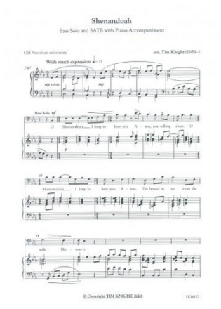 Arr: Tim Knight Shenendoah - mixed voices with piano choral (mixed voices)