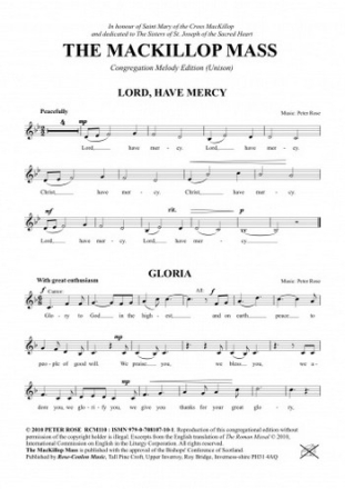 Peter Rose The MacKillop Mass: Congregation Melody Part hymns, church services, mass settings, congregational, choir with opti