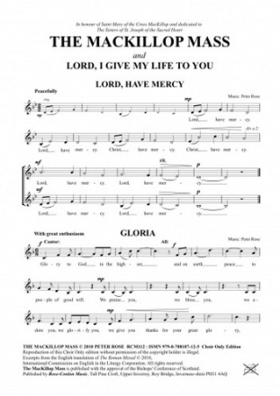 Peter Rose Words: Anne Conlon The MacKillop Mass & Lord, I Give My Life To You: Choir Only Part hymns, church services, mass settings, congregational, choir with opti