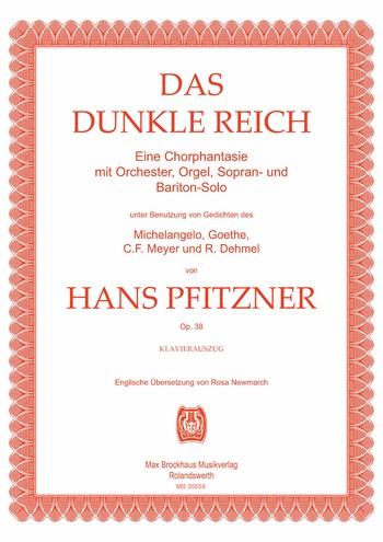 Das dunkle Reich op.38 fr Sopran, Bariton, Chor, Orgel und Orchester Klavierauszug