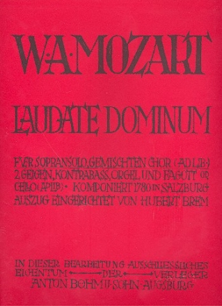 Laudate Dominum KV339 fr Soli, gem Chor und Orchester (Orgel) Direktionsstimme