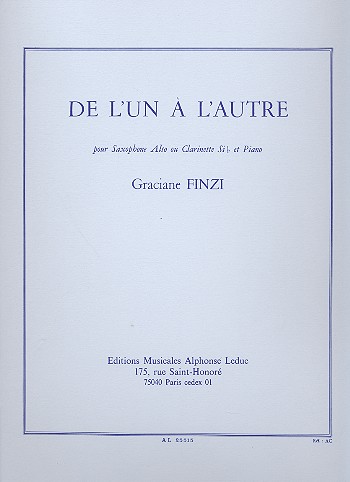 De l'un a l'autre pour saxophone alto ou clarinette sib et piano