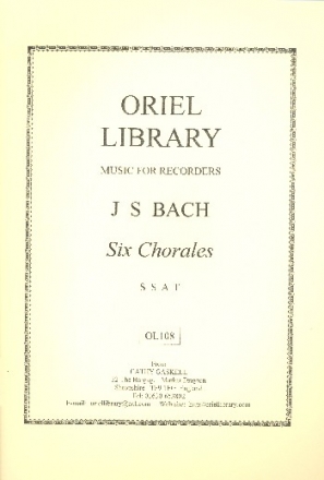 6 chorales for 4 recorders (SSAT) score and parts