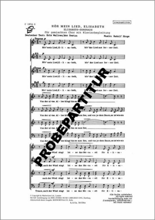 H�r mein Lied Elisabeth f�r gem Chor und Klavier Klavierpartitur