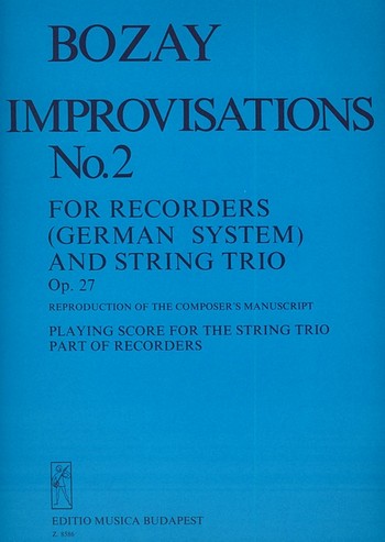 Improvisations op.27,2 for recorder, violin, viola and violoncello score and parts