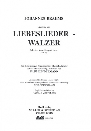 Auswahl aus Liebeslieder-Walzer op.52 (dt/en) fr Frauenchor und Klavier