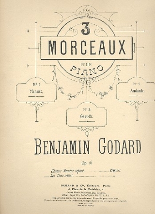 3 morceaux op.16 pour piano Menuet, Andante et premiere Gavotte