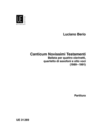 Canticum novissimi testamenti fr 4 Klarinetten, 4 Saxophone und 8 Singstimmen (SSAATTBB),  Partitur