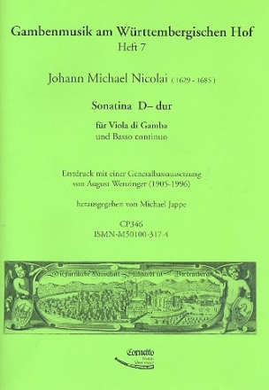 Sonatina D-Dur fr Viola da Gamba und Bc. Jappe, Michael, Ed