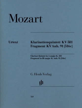 Quintett A-Dur KV581 und Fragment B-Dur KVAnh.91 fr Klarinette und Streichquartett Stimmen