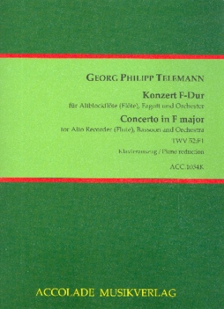 Konzert F-Dur fr Altblockflte (Flte), Fagott, Streicher und Bc fr Blockflte, Fagott und Klavier