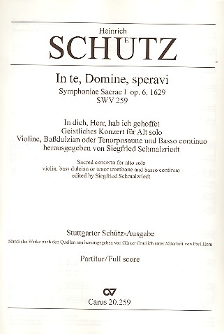 In te Domine speravi for alto solo, violin, bass dulcian (trombone) and BC Full score