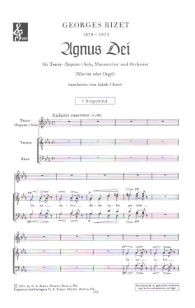 Agnus Dei fr Tenor (S), Mnnerchor und Klavier Chorpartitur