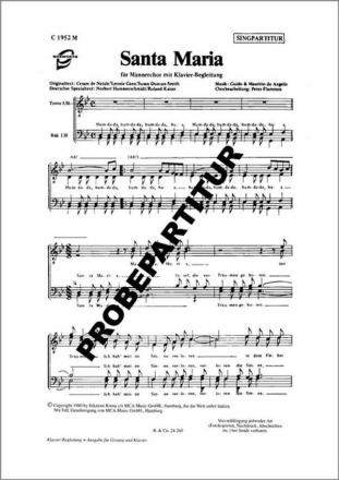 Santa Maria f�r gem Chor mit Klavier-Begleitung Klavierpartitur