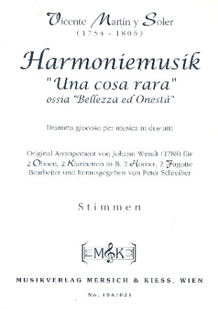 Harmoniemusik Una Cosa Rara fr 2 Oboen, 2 Klarinetten, 2 Hrner und 2 Fagotte, Stimmen