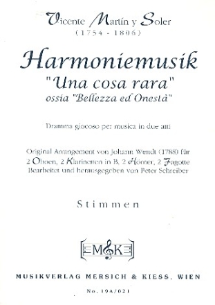 Harmoniemusik Una Cosa Rara fr 2 Oboen, 2 Klarinetten, 2 Hrner und 2 Fagotte, Stimmen