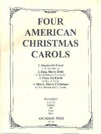 4 American Christmas Carols for 4 recorders (SATB) score and parts