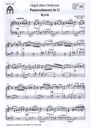 Pastoralmesse G-Dur fr gem Chor, Orgel und Orchester oder mit Orgel allein Orgelstimme fr beide Fassungen