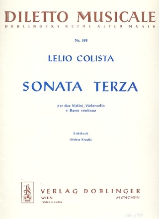 Sonata terza per due violini, violoncello e basso continuo Partitur und Stimmen