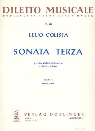 Sonata terza per due violini, violoncello e basso continuo Partitur und Stimmen