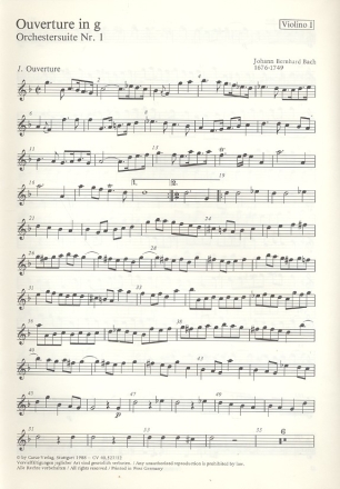 Ouverture g-Moll Orchestersuite Nr.1 fr Violine, Streicher und Bc Violine 1