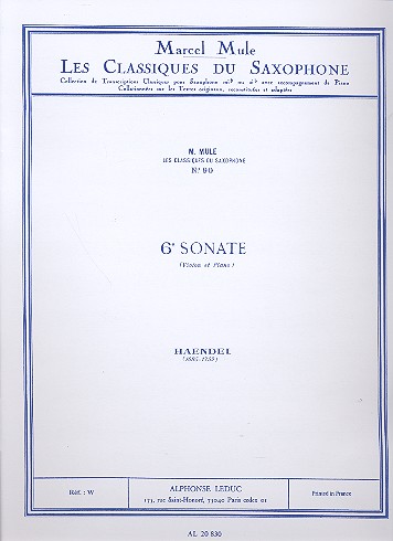 Sonate no.6 pour violon et piano pour saxophone alto et piano