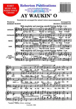 Ay waukin' o for mixed choir unaccompanied, score Roberton, H.S., arr.