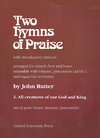 All creatures of our God and King for mixed choir and brass, organ set of parts (brass, timpani, percussion)